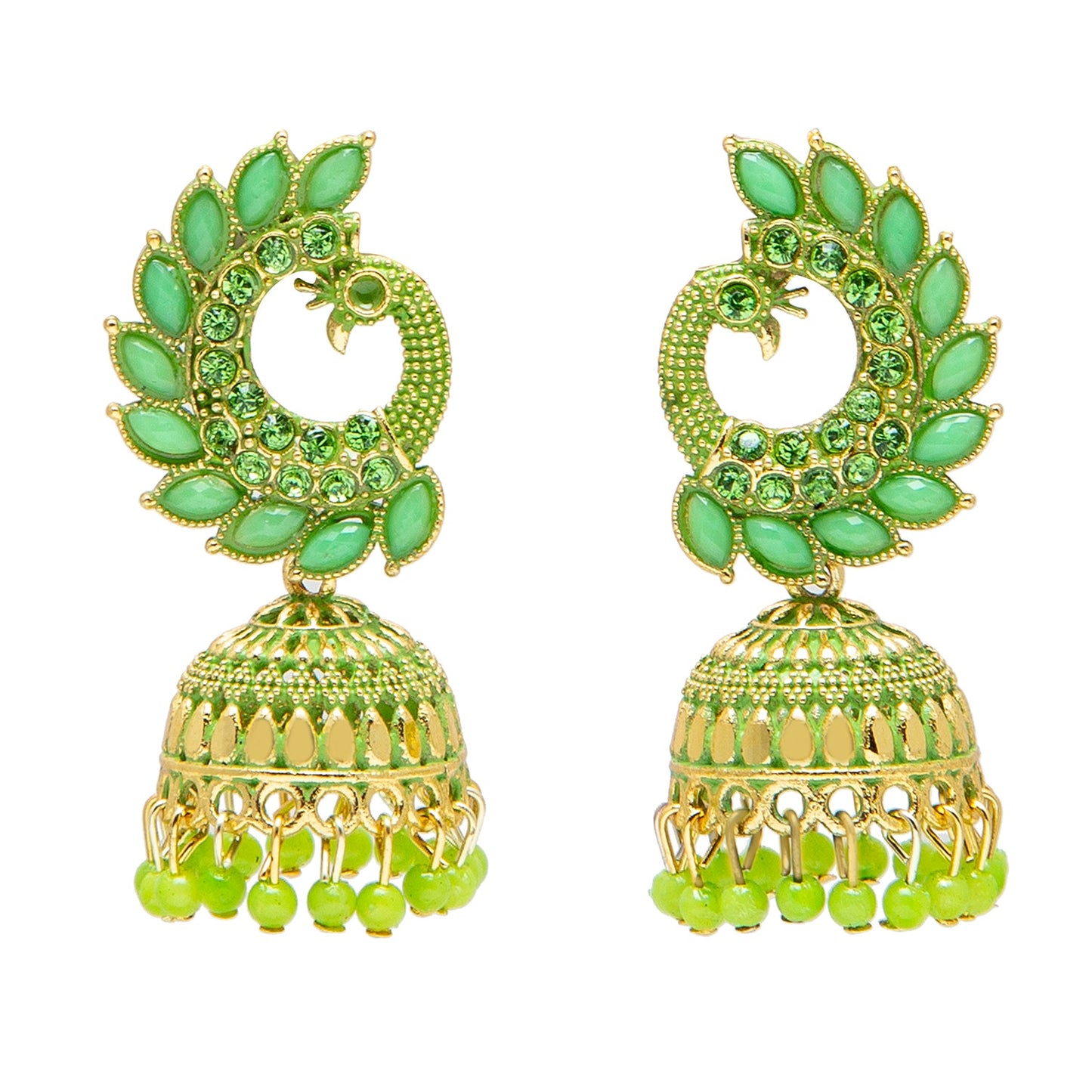 Shining Jewel Gold Plated Antique Traditional Peacock Jhumka With CZ, LCT Crystals,Kundan & Pearls Earrings for Women (SJ_1891_LG)