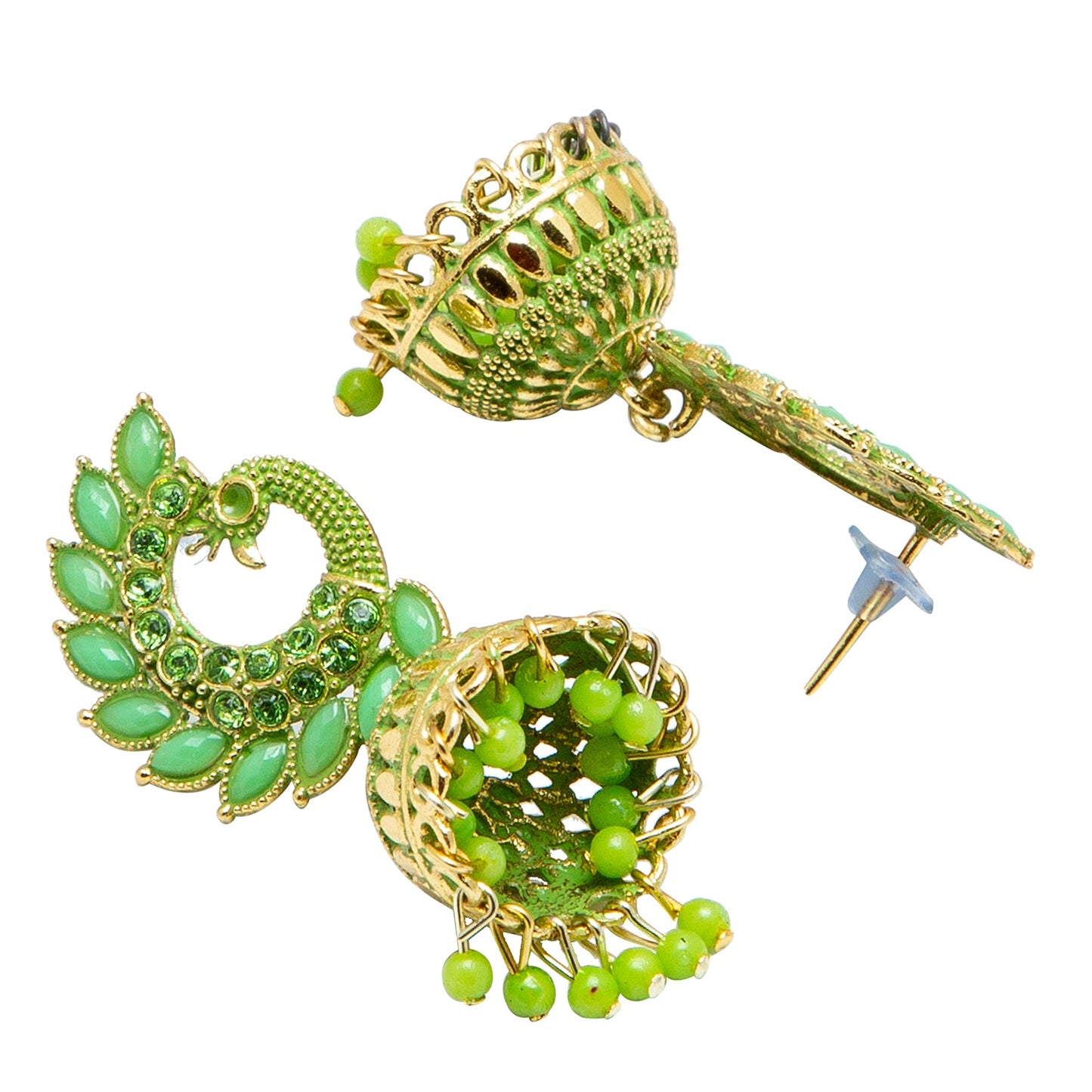 Shining Jewel Gold Plated Antique Traditional Peacock Jhumka With CZ, LCT Crystals,Kundan & Pearls Earrings for Women (SJ_1891_LG)