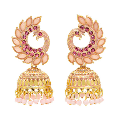 Shining Jewel Gold Plated Antique Traditional Peacock Jhumka With CZ, LCT Crystals,Kundan & Pearls Earrings for Women (SJ_1891_LP)