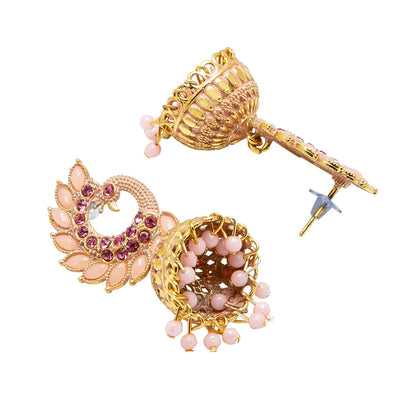 Shining Jewel Gold Plated Antique Traditional Peacock Jhumka With CZ, LCT Crystals,Kundan & Pearls Earrings for Women (SJ_1891_LP)