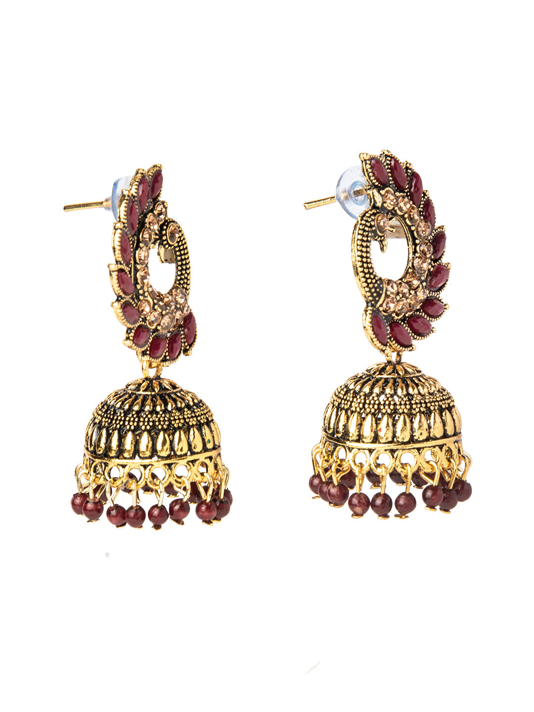 Shining Jewel Gold Plated Antique Traditional Peacock Jhumka With CZ, LCT Crystals,Kundan & Pearls Earrings for Women (SJ_1891_M)