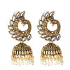 Shining Jewel Gold Plated Antique Traditional Peacock Jhumka With CZ, LCT Crystals,Kundan & Pearls Earrings for Women (SJ_1891_W)