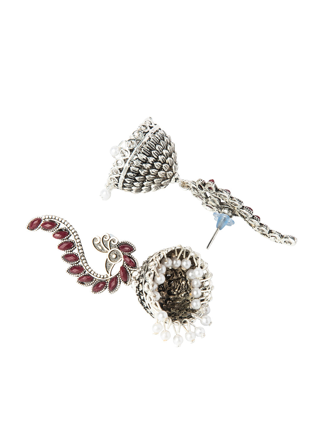 Shining Jewel Silver Plated Antique Oxidised Traditional Peacock Jhumka With Pearls Earrings for Women (SJ_1892_M)