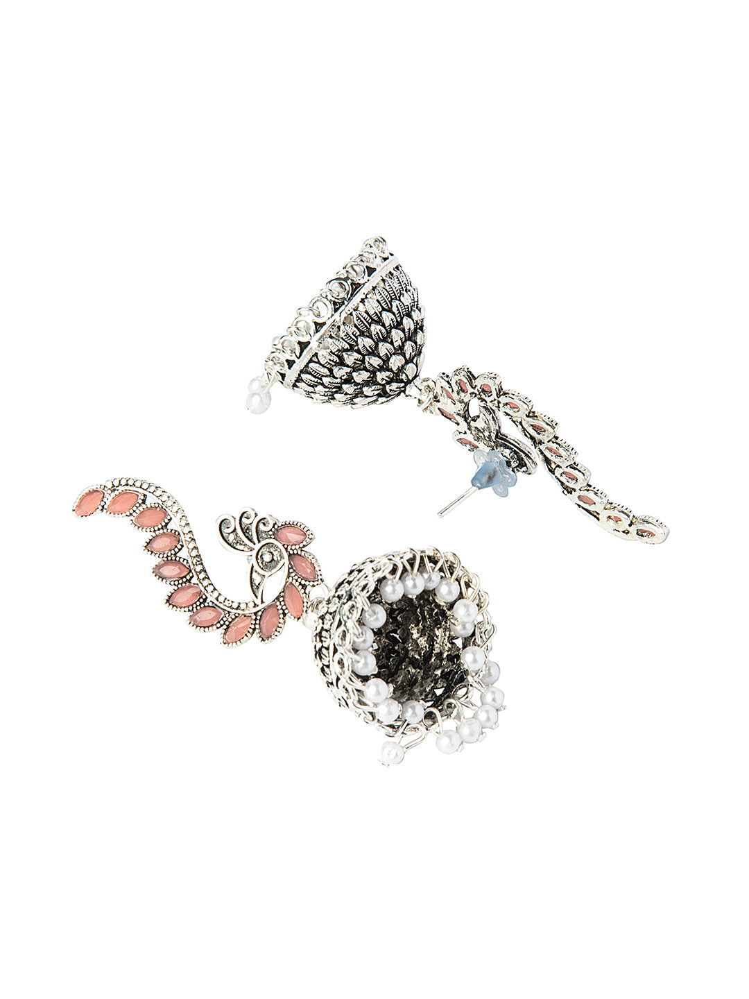 Shining Jewel Silver Plated Antique Oxidised Traditional Peacock Jhumka With Pearls Earrings for Women (SJ_1892_P)