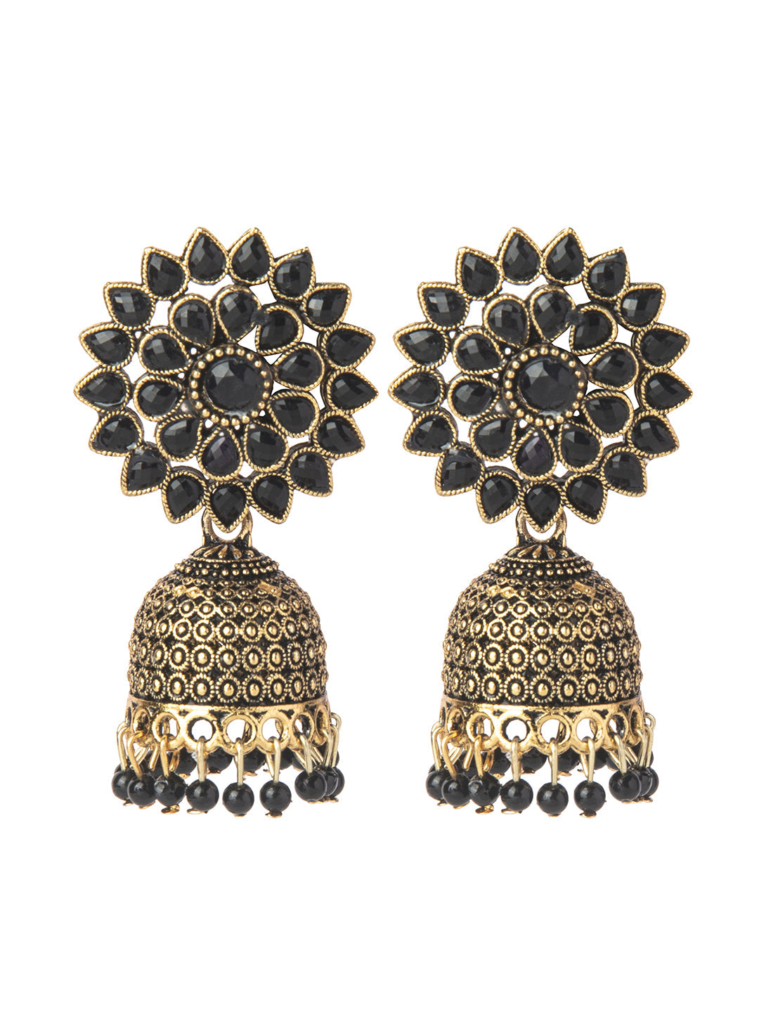 Shining Jewel Gold Plated Antique Traditional Ethnic Jhumka With CZ & Pearls Earrings for Women (SJ_1893_BK)