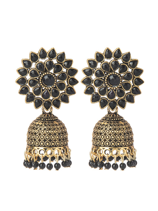 Shining Jewel Gold Plated Antique Traditional Ethnic Jhumka With CZ & Pearls Earrings for Women (SJ_1893_BK)