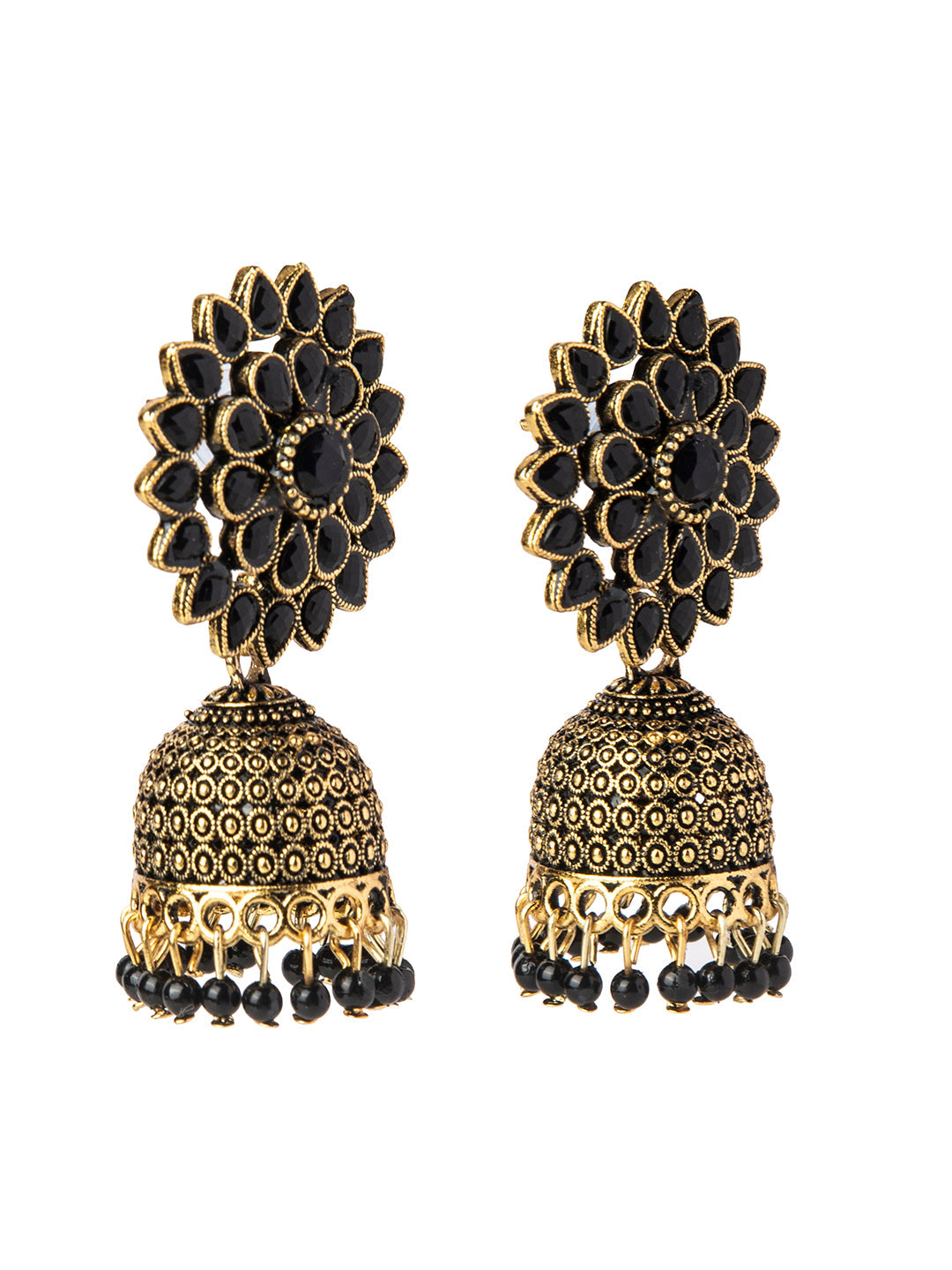 Shining Jewel Gold Plated Antique Traditional Ethnic Jhumka With CZ & Pearls Earrings for Women (SJ_1893_BK)