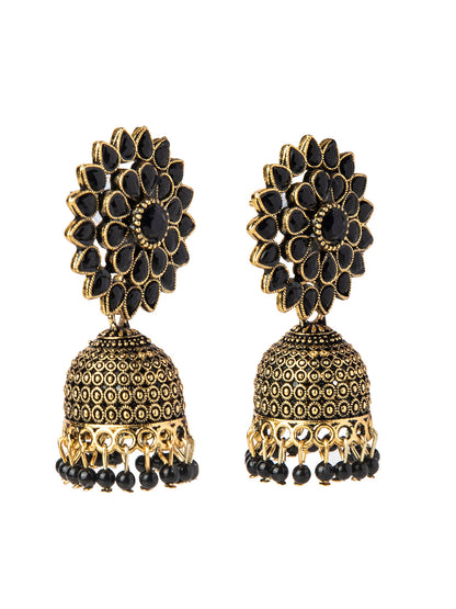 Shining Jewel Gold Plated Antique Traditional Ethnic Jhumka With CZ & Pearls Earrings for Women (SJ_1893_BK)