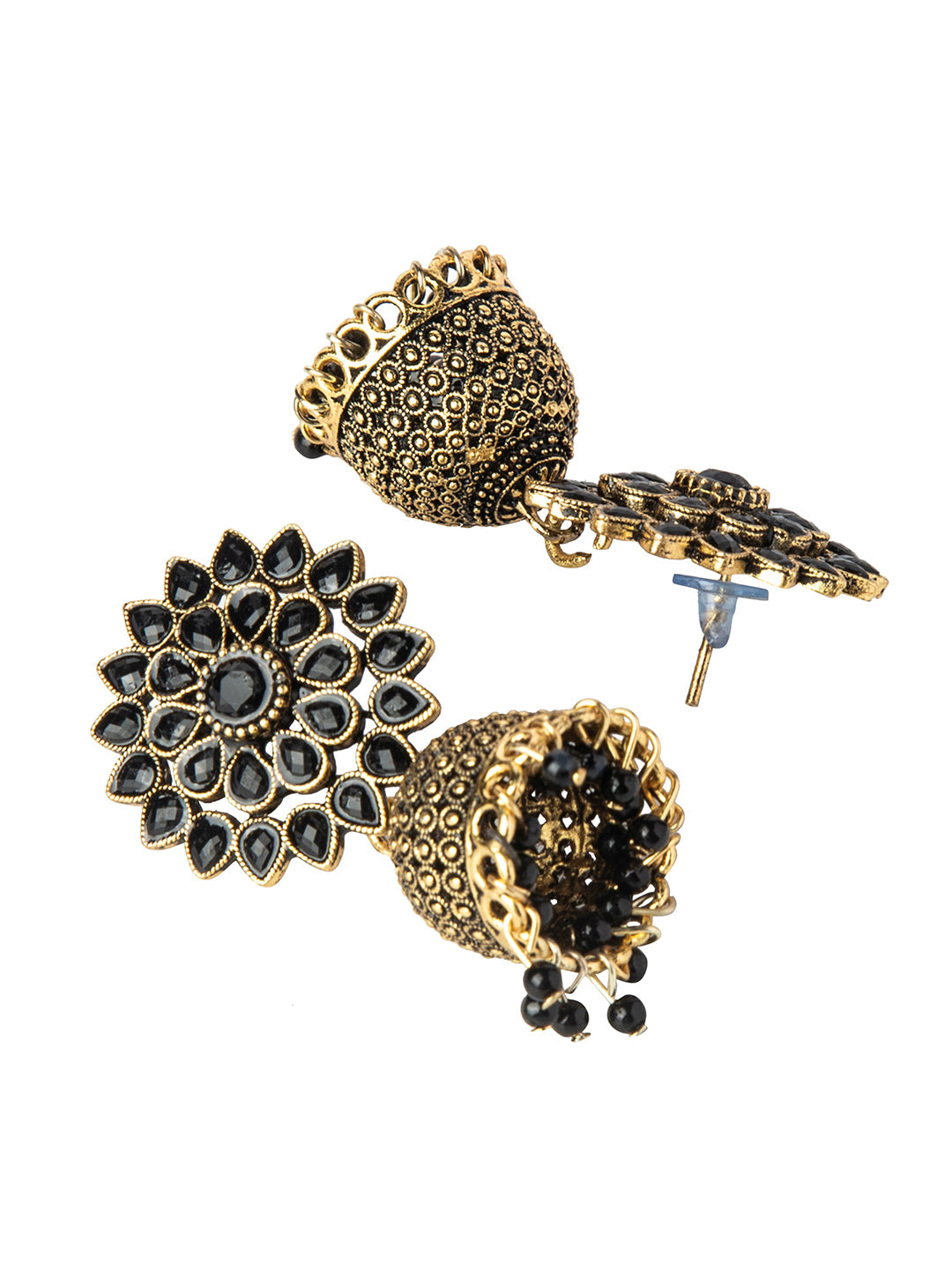 Shining Jewel Gold Plated Antique Traditional Ethnic Jhumka With CZ & Pearls Earrings for Women (SJ_1893_BK)