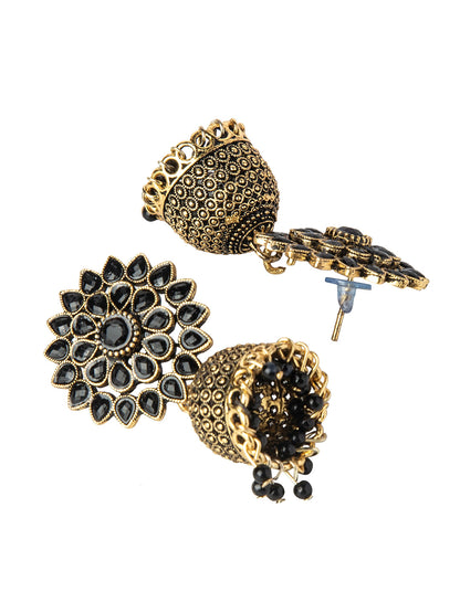 Shining Jewel Gold Plated Antique Traditional Ethnic Jhumka With CZ & Pearls Earrings for Women (SJ_1893_BK)