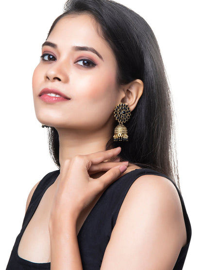 Shining Jewel Gold Plated Antique Traditional Ethnic Jhumka With CZ & Pearls Earrings for Women (SJ_1893_BK)