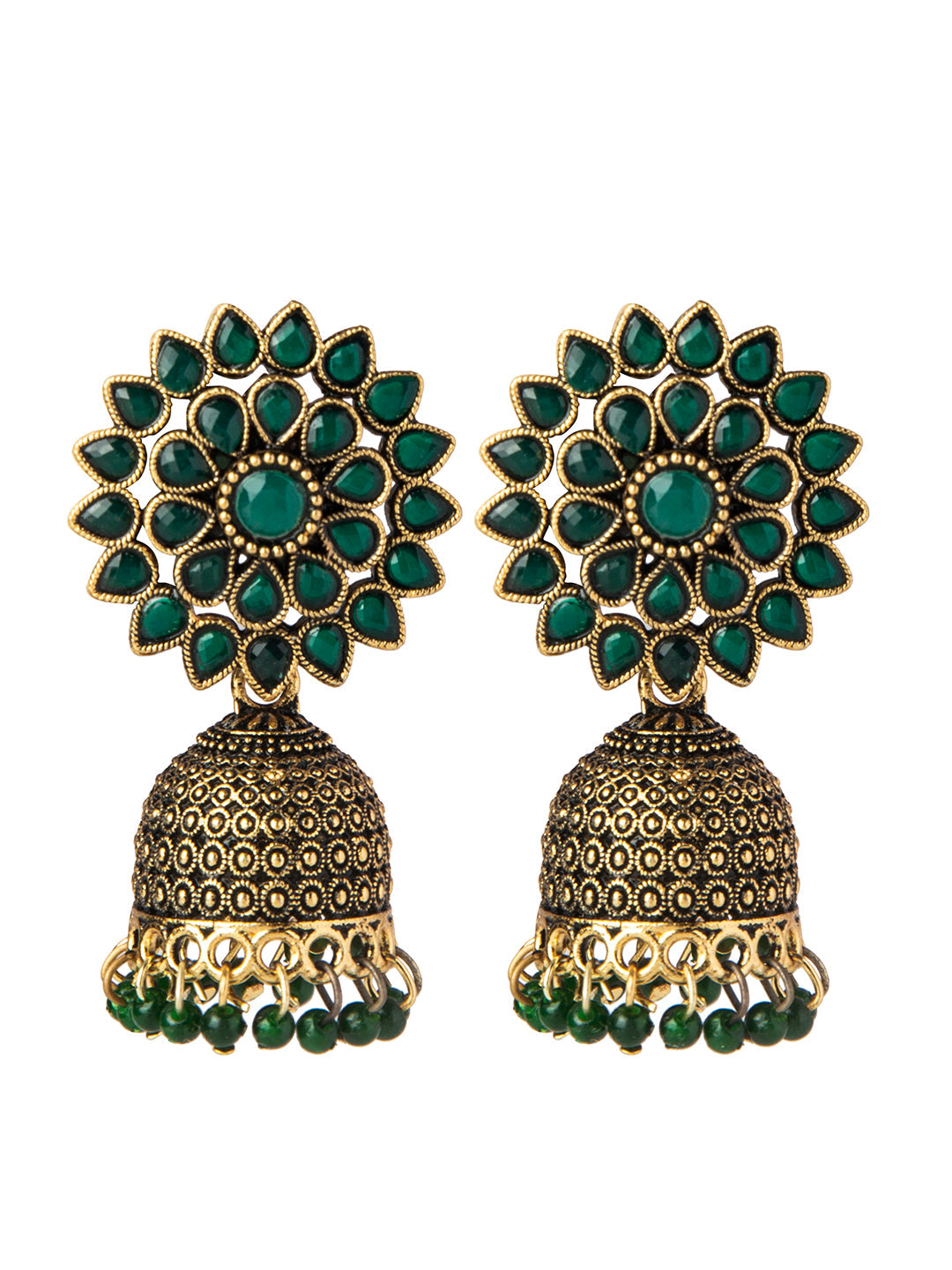 Shining Jewel Gold Plated Antique Traditional Ethnic Jhumka With CZ & Pearls Earrings for Women (SJ_1893_G)