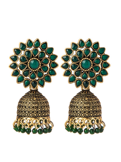 Shining Jewel Gold Plated Antique Traditional Ethnic Jhumka With CZ & Pearls Earrings for Women (SJ_1893_G)