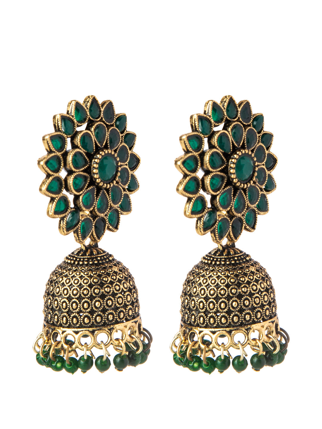 Shining Jewel Gold Plated Antique Traditional Ethnic Jhumka With CZ & Pearls Earrings for Women (SJ_1893_G)