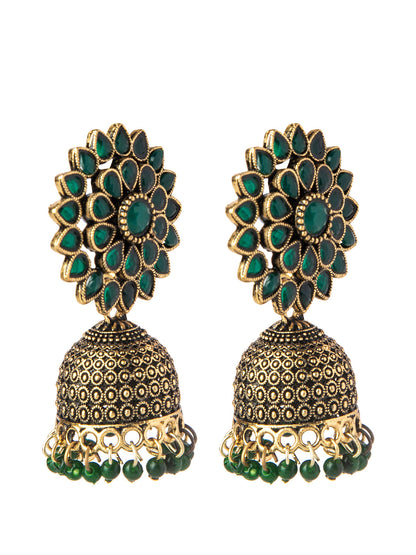 Shining Jewel Gold Plated Antique Traditional Ethnic Jhumka With CZ & Pearls Earrings for Women (SJ_1893_G)