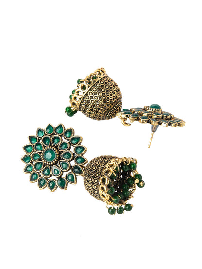 Shining Jewel Gold Plated Antique Traditional Ethnic Jhumka With CZ & Pearls Earrings for Women (SJ_1893_G)