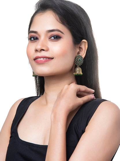 Shining Jewel Gold Plated Antique Traditional Ethnic Jhumka With CZ & Pearls Earrings for Women (SJ_1893_G)