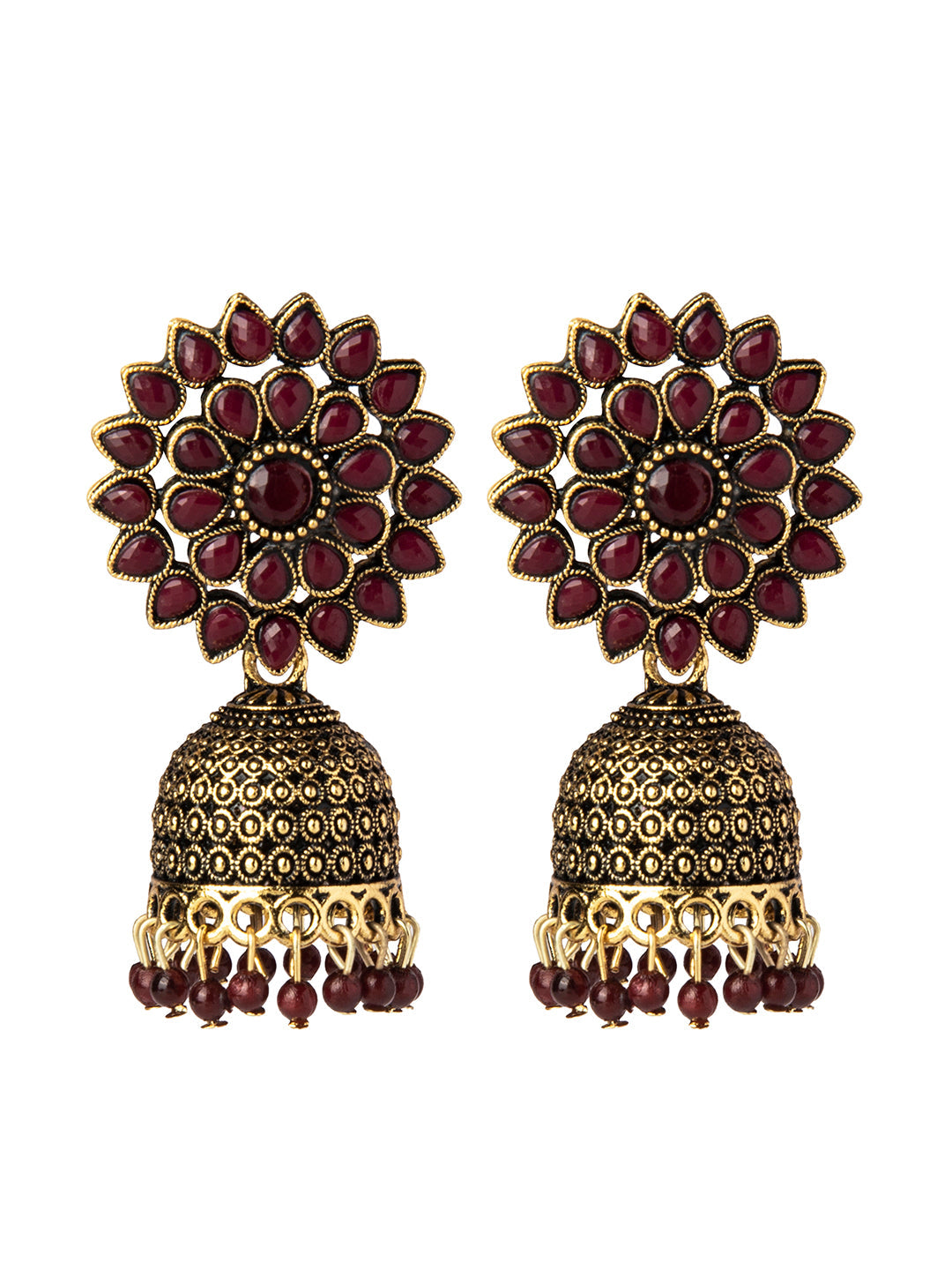 Shining Jewel Gold Plated Antique Traditional Ethnic Jhumka With CZ & Pearls Earrings for Women (SJ_1893_M)