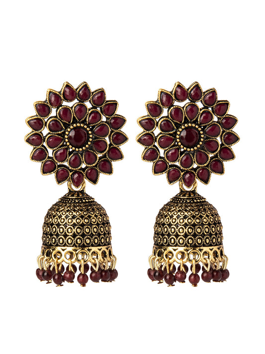 Shining Jewel Gold Plated Antique Traditional Ethnic Jhumka With CZ & Pearls Earrings for Women (SJ_1893_M)