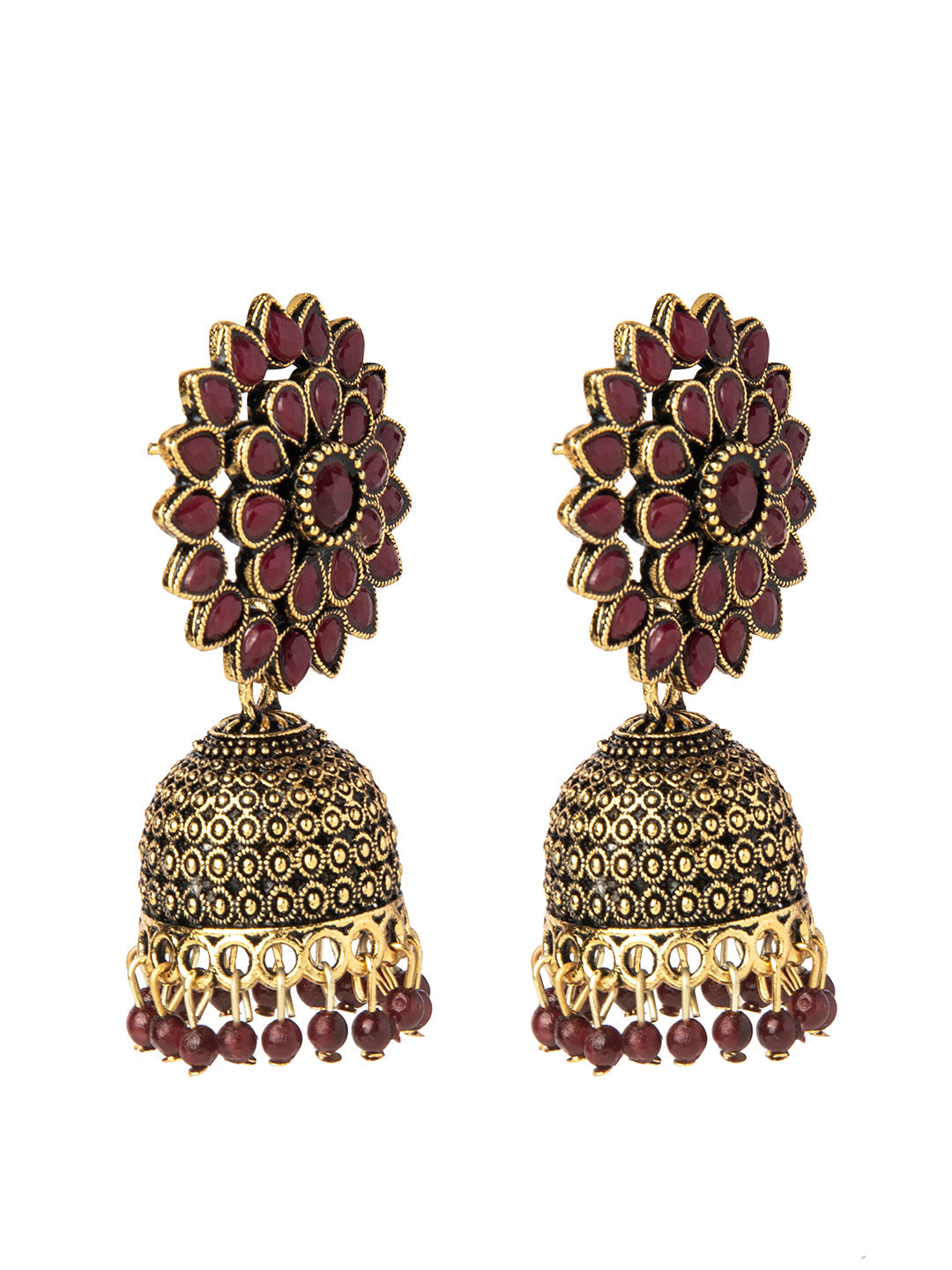 Shining Jewel Gold Plated Antique Traditional Ethnic Jhumka With CZ & Pearls Earrings for Women (SJ_1893_M)