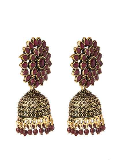 Shining Jewel Gold Plated Antique Traditional Ethnic Jhumka With CZ & Pearls Earrings for Women (SJ_1893_M)
