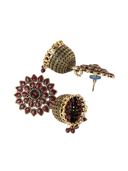 Shining Jewel Gold Plated Antique Traditional Ethnic Jhumka With CZ & Pearls Earrings for Women (SJ_1893_M)