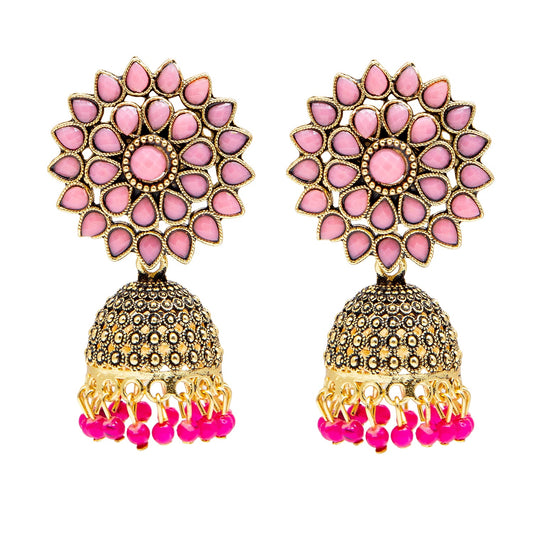 Gold Plated Antique Traditional Ethnic Jhumka With CZ & Pearls Earrings for Women (SJ_1893_P)
