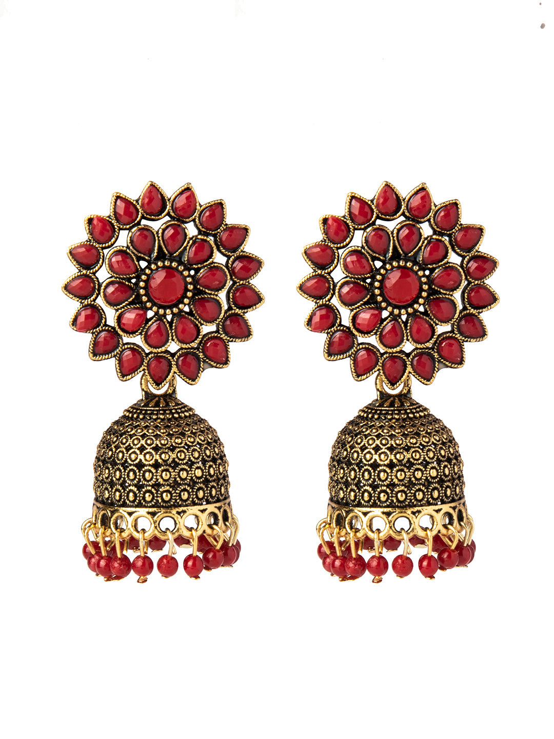 Shining Jewel Gold Plated Antique Traditional Ethnic Jhumka With CZ & Pearls Earrings for Women (SJ_1893_R)