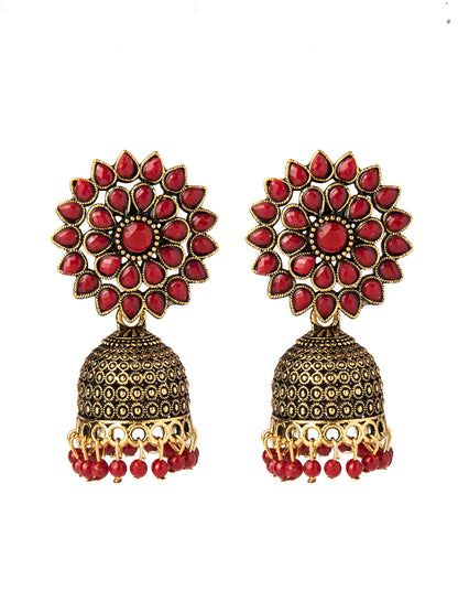 Shining Jewel Gold Plated Antique Traditional Ethnic Jhumka With CZ & Pearls Earrings for Women (SJ_1893_R)