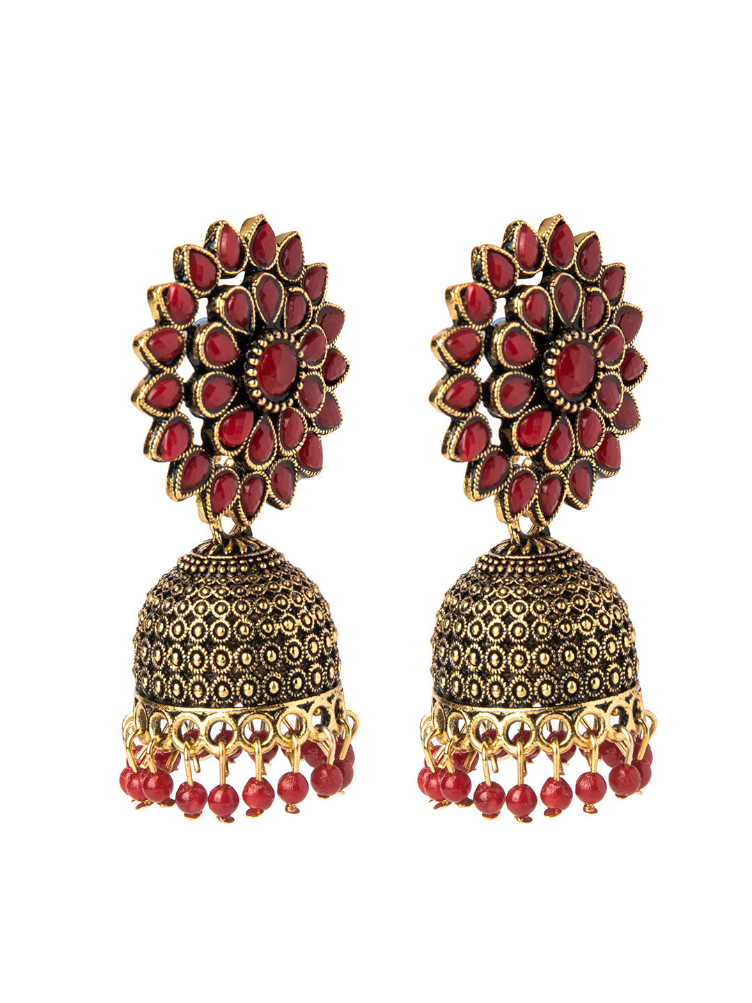 Shining Jewel Gold Plated Antique Traditional Ethnic Jhumka With CZ & Pearls Earrings for Women (SJ_1893_R)