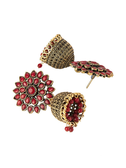 Shining Jewel Gold Plated Antique Traditional Ethnic Jhumka With CZ & Pearls Earrings for Women (SJ_1893_R)