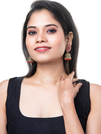 Shining Jewel Gold Plated Antique Traditional Ethnic Jhumka With CZ & Pearls Earrings for Women (SJ_1893_R)