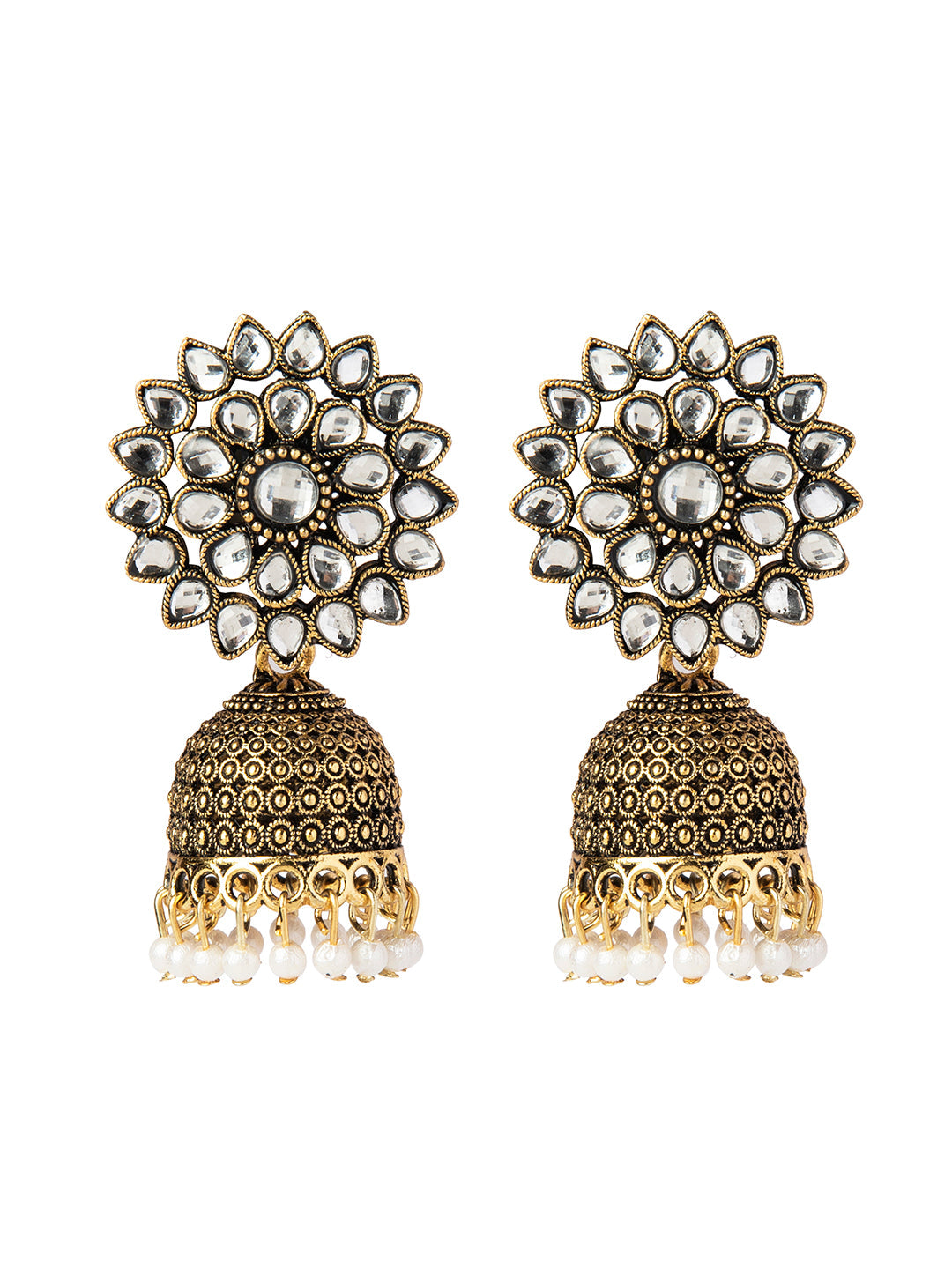 Shining Jewel Gold Plated Antique Traditional Ethnic Jhumka With CZ & Pearls Earrings for Women (SJ_1893_W)