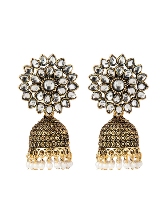 Shining Jewel Gold Plated Antique Traditional Ethnic Jhumka With CZ & Pearls Earrings for Women (SJ_1893_W)