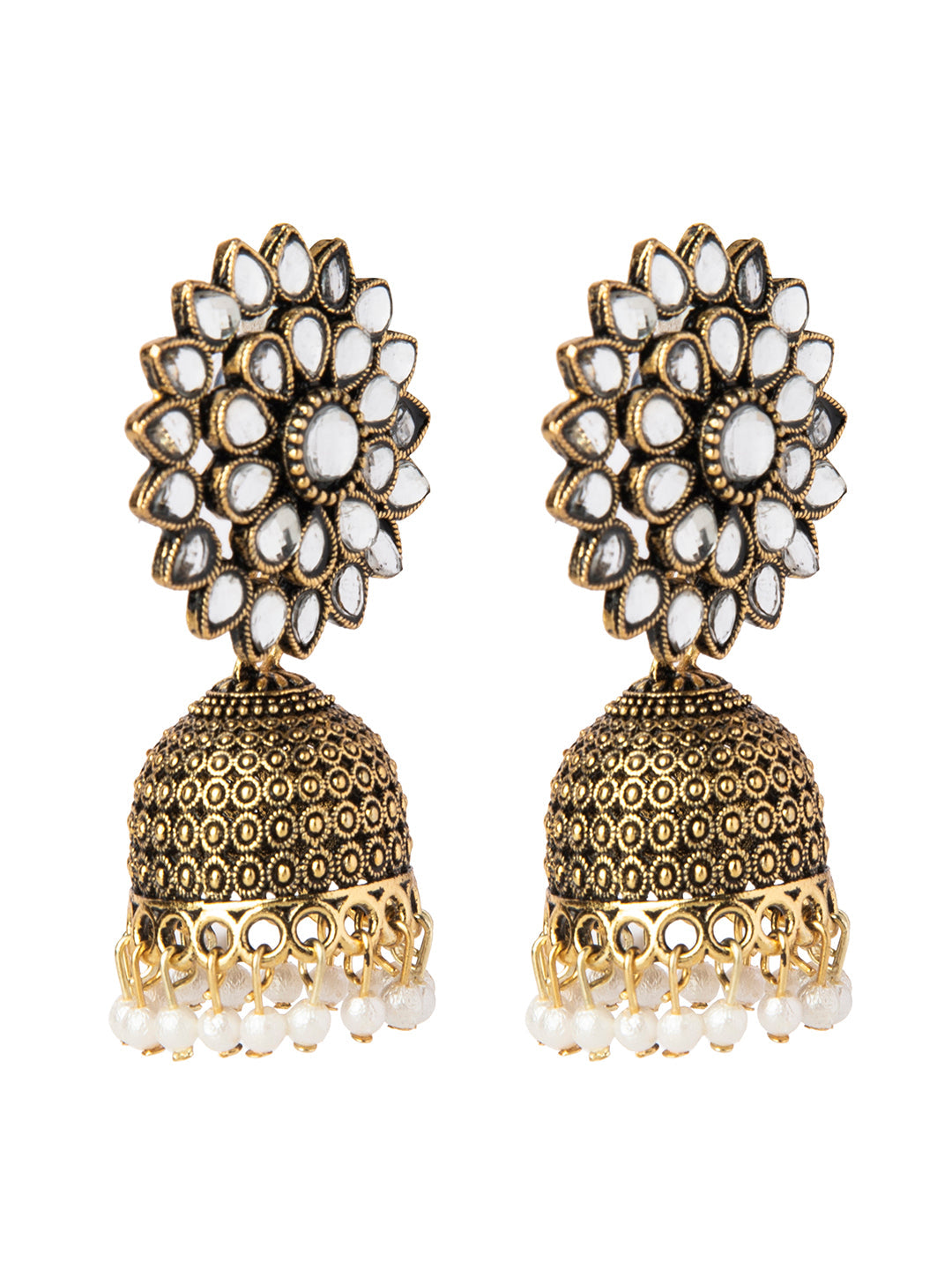 Shining Jewel Gold Plated Antique Traditional Ethnic Jhumka With CZ & Pearls Earrings for Women (SJ_1893_W)