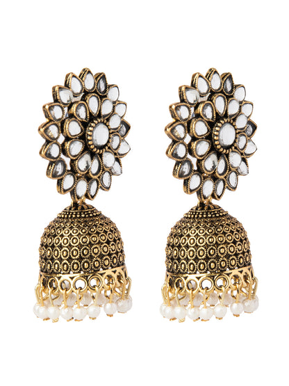 Shining Jewel Gold Plated Antique Traditional Ethnic Jhumka With CZ & Pearls Earrings for Women (SJ_1893_W)
