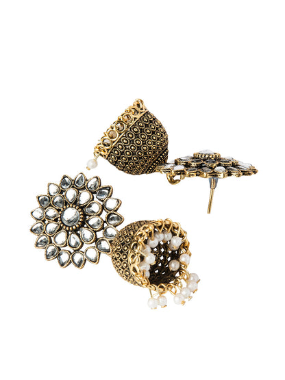 Shining Jewel Gold Plated Antique Traditional Ethnic Jhumka With CZ & Pearls Earrings for Women (SJ_1893_W)