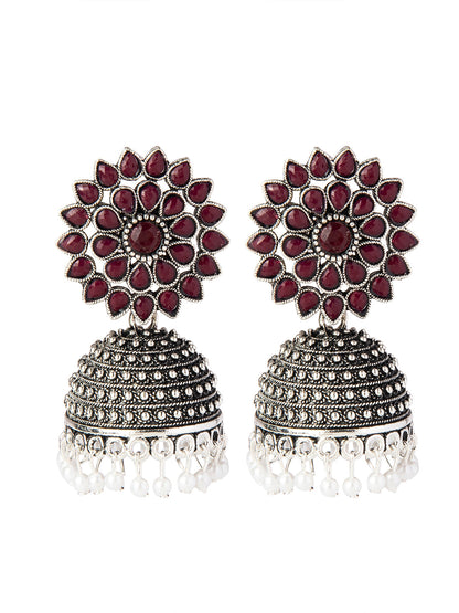 Shining Jewel Silver Plated Antique Oxidised Traditional Ethnic Jhumka With CZ & Pearls Earrings for Women (SJ_1894_M)