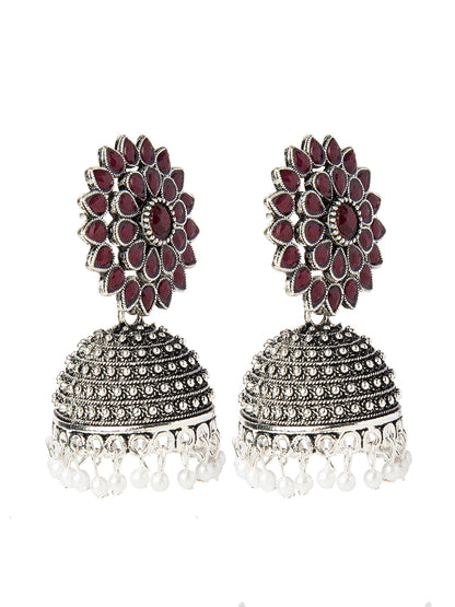 Shining Jewel Silver Plated Antique Oxidised Traditional Ethnic Jhumka With CZ & Pearls Earrings for Women (SJ_1894_M)