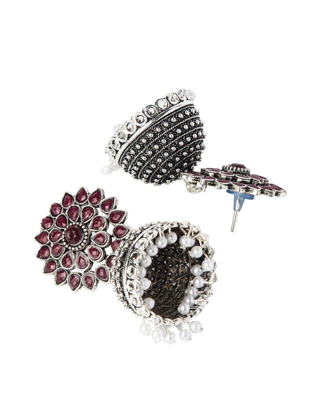 Shining Jewel Silver Plated Antique Oxidised Traditional Ethnic Jhumka With CZ & Pearls Earrings for Women (SJ_1894_M)