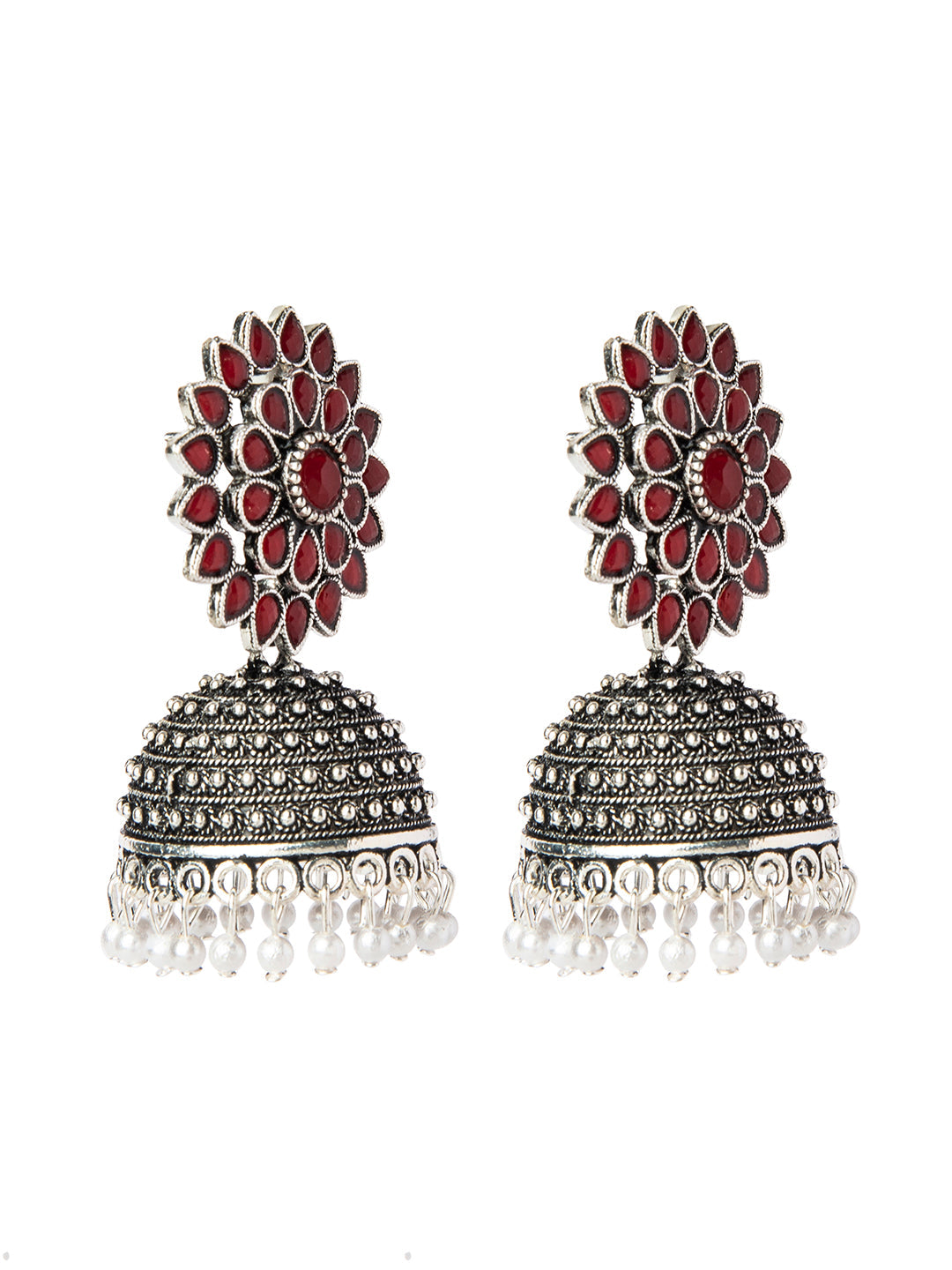 Shining Jewel Silver Plated Antique Oxidised Traditional Ethnic Jhumka With CZ & Pearls Earrings for Women (SJ_1894_R)