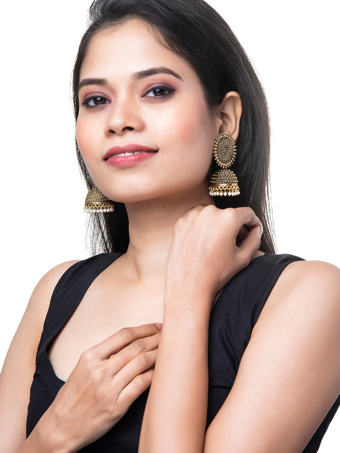 Shining Jewel Gold Plated Antique Traditional Ethnic Jhumka With Pearls Earrings for Women (SJ_1895)