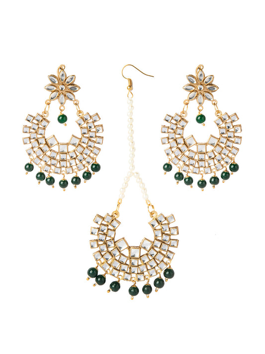 Shining Jewel Gold Plated Traditional Kundan Chandbali Earring and Maang Tikka Combo Set for Women (SJ_1896_G)