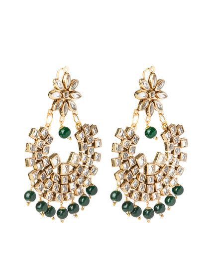 Shining Jewel Gold Plated Traditional Kundan Chandbali Earring and Maang Tikka Combo Set for Women (SJ_1896_G)