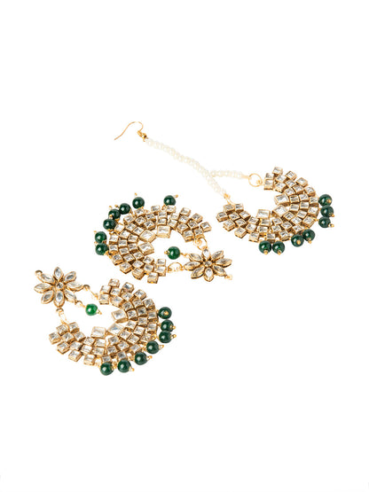 Shining Jewel Gold Plated Traditional Kundan Chandbali Earring and Maang Tikka Combo Set for Women (SJ_1896_G)