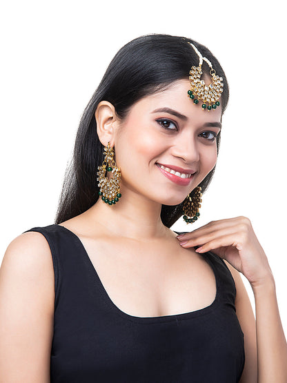 Shining Jewel Gold Plated Traditional Kundan Chandbali Earring and Maang Tikka Combo Set for Women (SJ_1896_G)