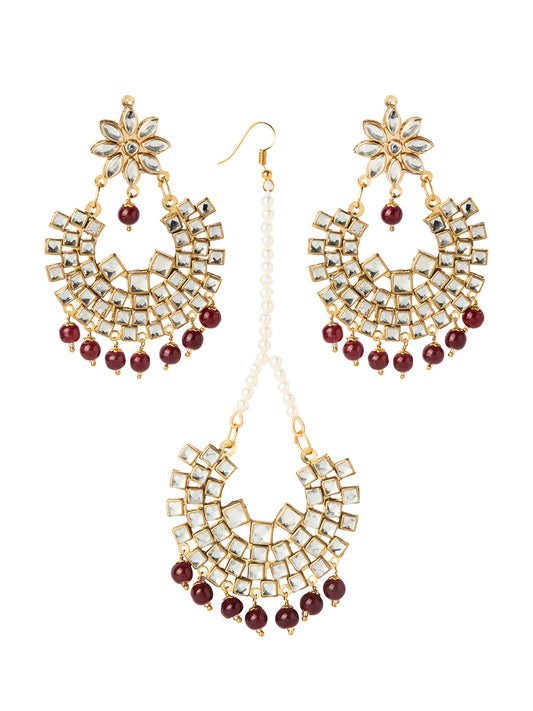 Shining Jewel Gold Plated Traditional Kundan Chandbali Earring and Maang Tikka Combo Set for Women (SJ_1896_M)