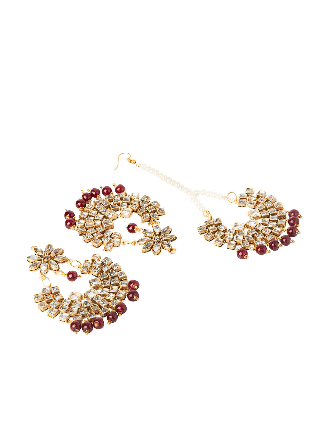 Shining Jewel Gold Plated Traditional Kundan Chandbali Earring and Maang Tikka Combo Set for Women (SJ_1896_M)