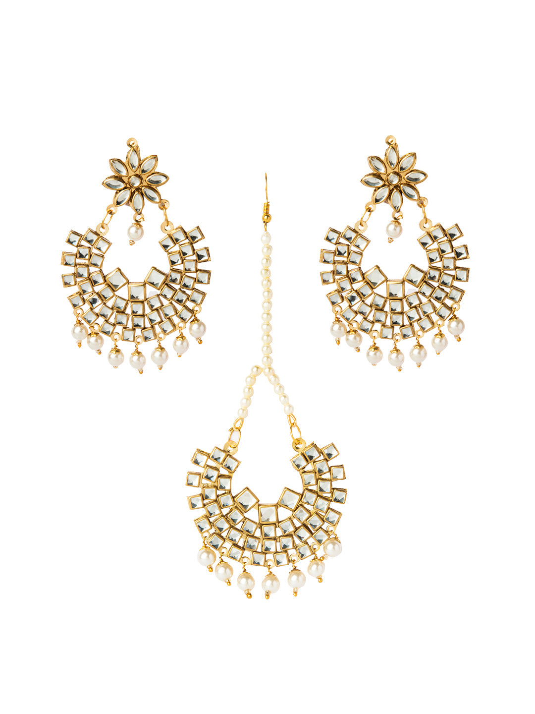 Shining Jewel Gold Plated Traditional Kundan Chandbali Earring and Maang Tikka Combo Set for Women (SJ_1896_W)