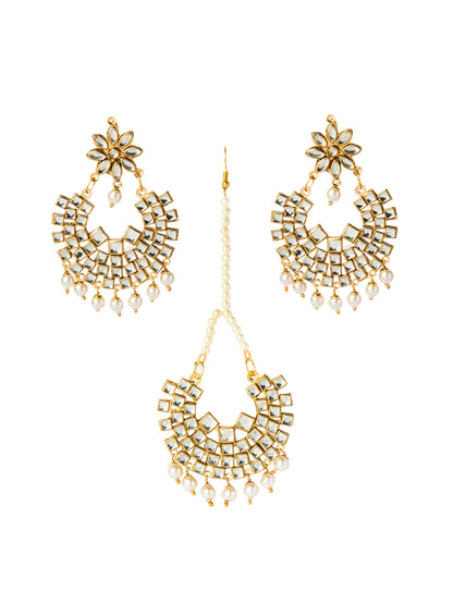 Shining Jewel Gold Plated Traditional Kundan Chandbali Earring and Maang Tikka Combo Set for Women (SJ_1896_W)